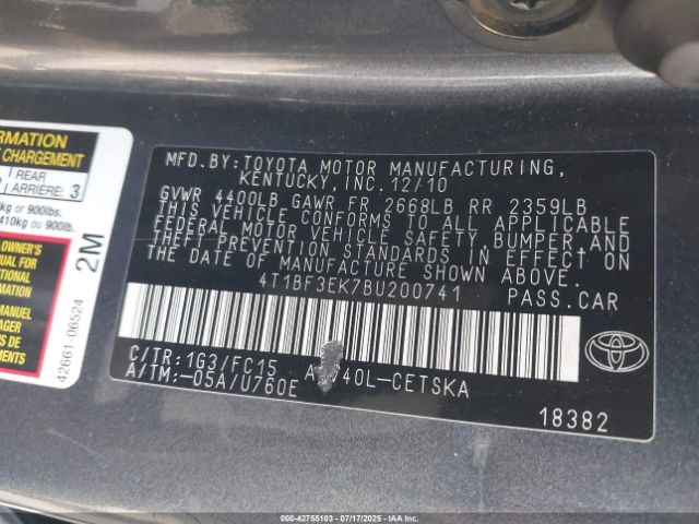2011 TOYOTA CAMRY 4T1BF3EK7BU200741 Photo 8