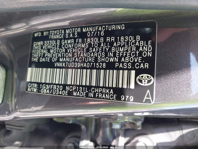 VNKKTUD39HA071528 Toyota 1nz-fe