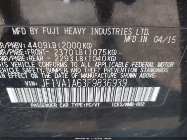 2015 SUBARU WRX JF1VA1A63F9836939 Photo 8