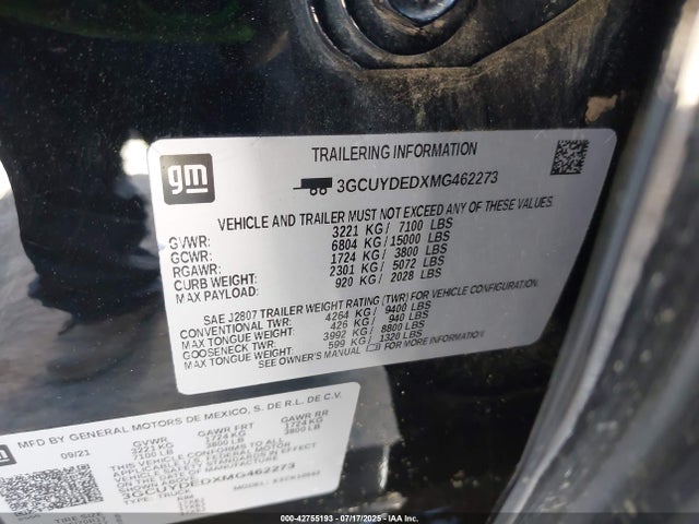 3GCUYDEDXMG462273 Chevrolet l84 - di, alum, gen 5, var 2