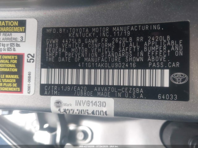 4T1G11AK0LU902416 Toyota a25a-fks