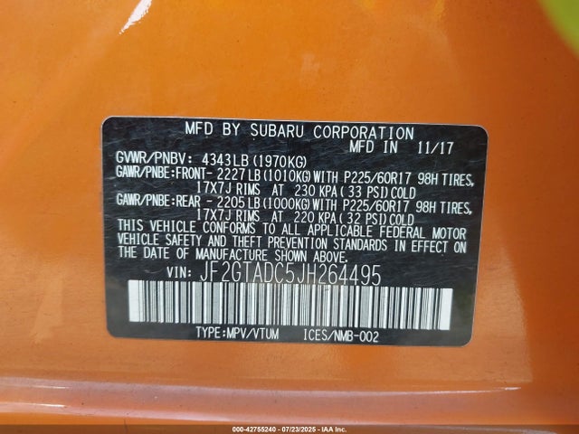 JF2GTADC5JH264495 Subaru naturally aspirated