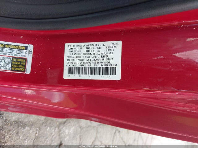 42755253 :رقم المزاد ، 1HGCT2B89FA007617 vin ، 2015 Honda Accord Ex-l V-6 مزاد بيع