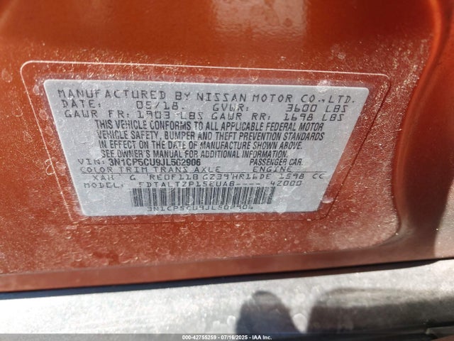 3N1CP5CU9JL502906 Nissan 2018