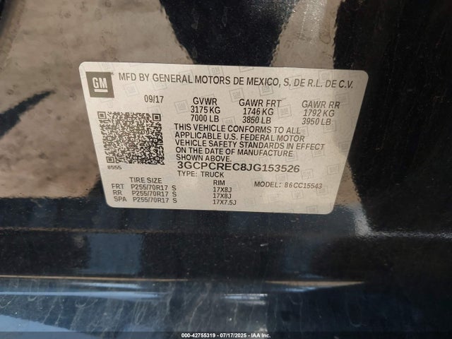 3GCPCREC8JG153526 Chevrolet l83 - sidi: spark ignited direct injection, vvt: variable valve timing, afm, e85 max, alum