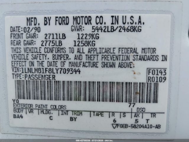 1990 LINCOLN TOWN CAR 1LNLM81F8LY709344 Photo 8