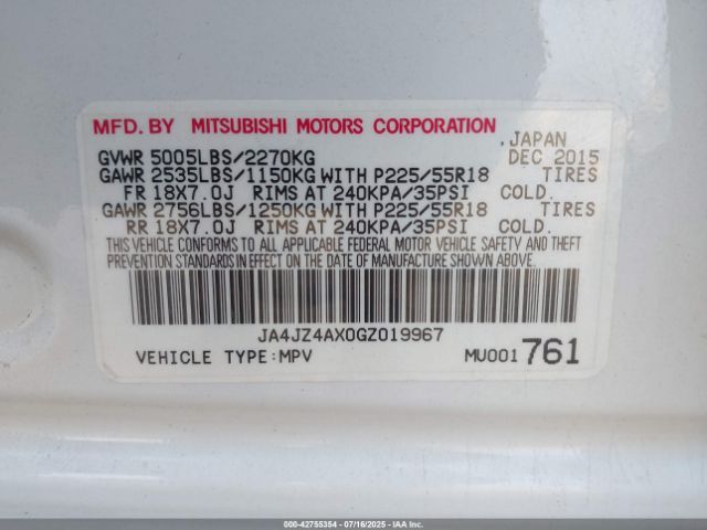 2016 MITSUBISHI OUTLANDER JA4JZ4AX0GZ019967 Photo 8
