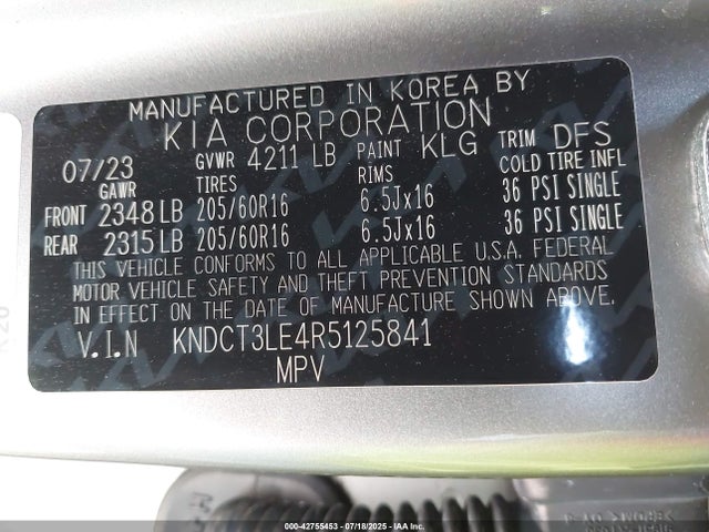 KNDCT3LE4R5125841 KIA gdi kappa pe