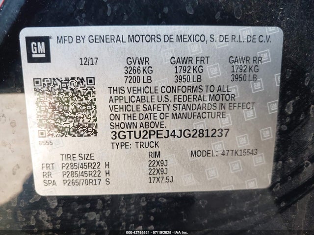 GMC l86 - sidi: spark ignited direct injection, vvt: variable valve timing, afm, e85 max, alum 2018 3GTU2PEJ4JG281237 Image 9