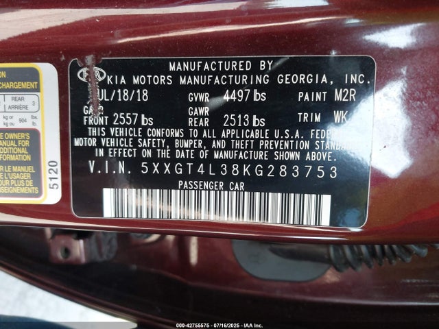5XXGT4L38KG283753 KIA Optima Lx