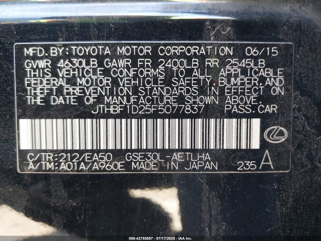 Lexus 4gr-fse 2015 JTHBF1D25F5077837 Image 9