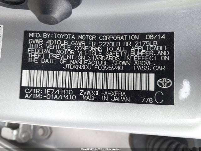 JTDKN3DU1F0395940 Toyota 2zr-fxe+3jm