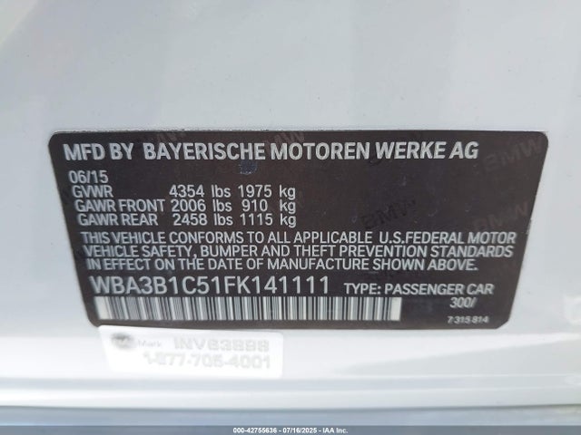 BMW 320i 2015 WBA3B1C51FK141111 Image 9