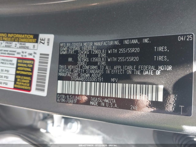 Toyota t24a-fts 2025 5TDAAAB55SS085191 Image 9