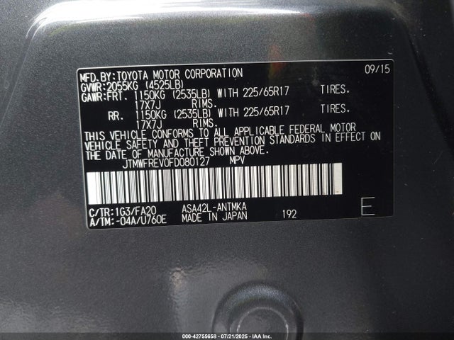 Toyota Rav4 Xle 2015 JTMWFREV0FD080127 Image 9