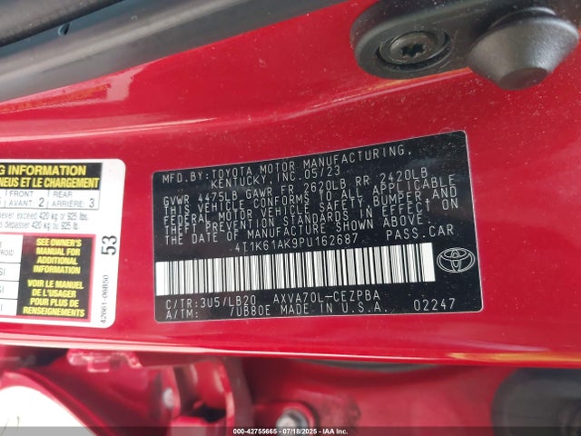 4T1K61AK9PU162687 Toyota a25a-fks