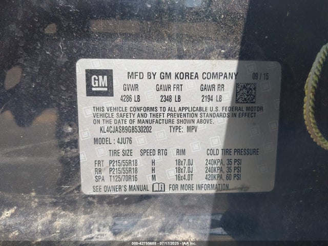 Buick luv - vvt, alum gme e85 max 2016 KL4CJASB9GB530202 Image 9