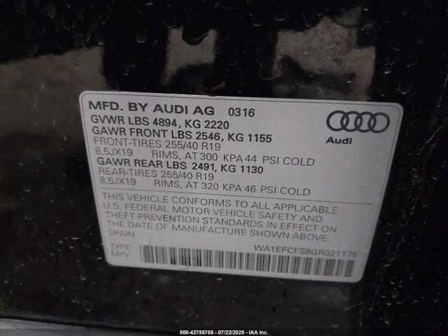 2016 AUDI Q3 WA1EFCFS8GR021175 Photo 8