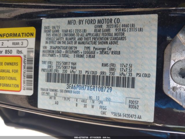 2016 FORD FUSION 3FA6P0H7XGR108729 Photo 8