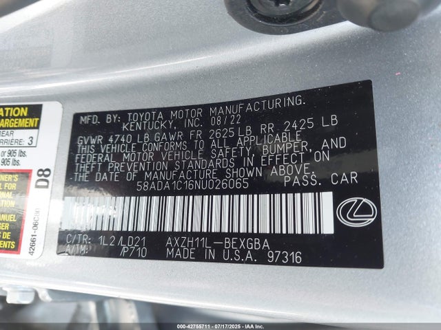 58ADA1C16NU026065 Lexus a25a-fxs, 3nm