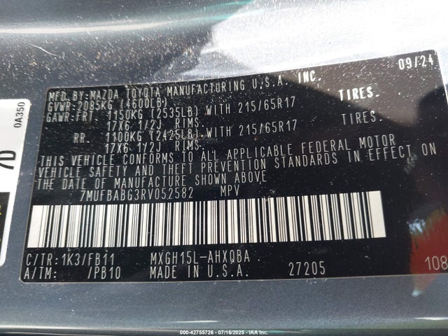 7MUFBABG3RV052582 Toyota m20a-fxs