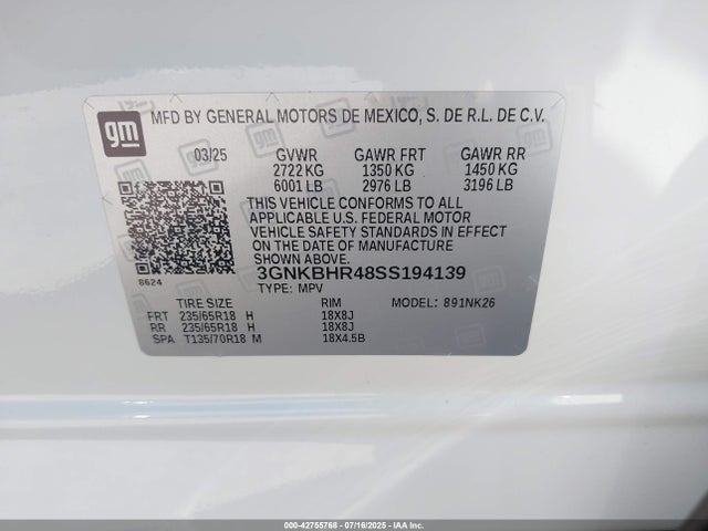 3GNKBHR48SS194139 Chevrolet lsy