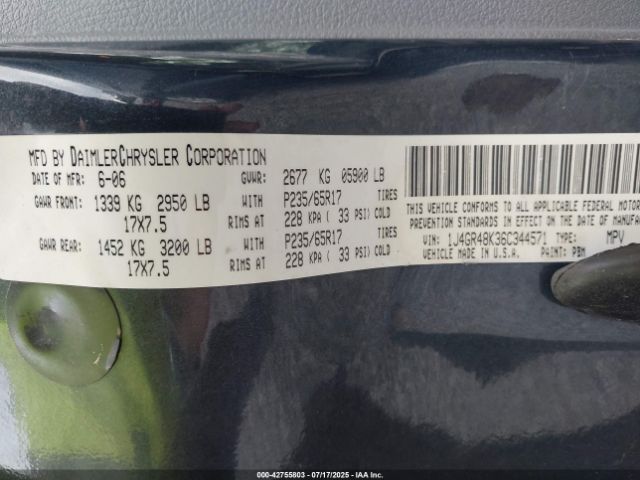 2006 JEEP GRAND CHEROKEE 1J4GR48K36C344571 Photo 8