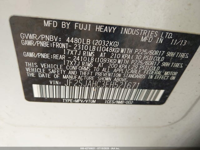 JF2SJAHC3EH521671 Subaru 2.5na u5