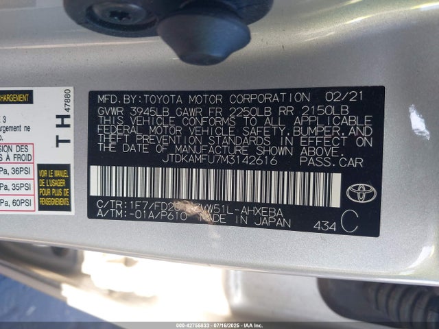 JTDKAMFU7M3142616 Toyota 2zr-fxe,1nm
