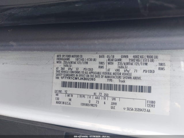 1FTYR1CM1JKB02393 Ford 2018