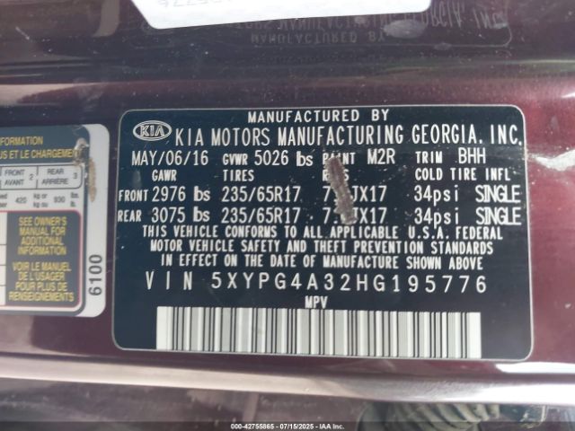 2017 KIA SORENTO 5XYPG4A32HG195776 Photo 8