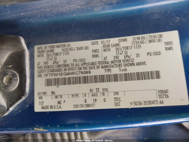 1FTFW1EG4HKC76069 Ford gtdi