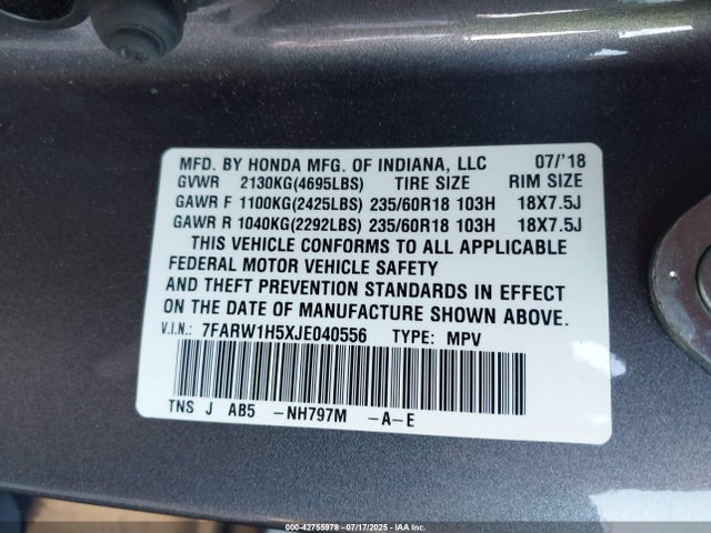 7FARW1H5XJE040556 Honda l15be
