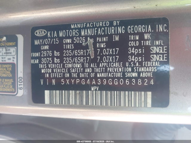 5XYPG4A39GG063824 KIA dohc gdi theta ii