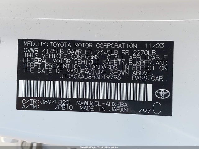 JTDACAAU8R3019796 Toyota m20a-fxs
