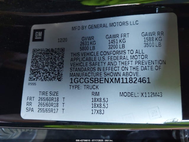 1GCGSBENXM1182461 Chevrolet lgz - di, vvt, alum, var2, gen 2