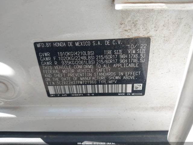 3CZRZ2H37PM721960 Honda k20z5