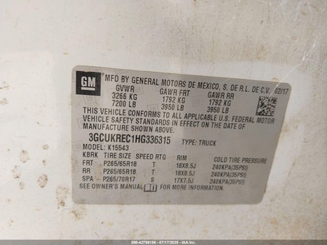 2017 CHEVROLET SILVERADO 1500 3GCUKREC1HG336315 Photo 8