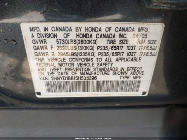 2005 ACURA MDX 2HNYD18815H533396 Photo 8