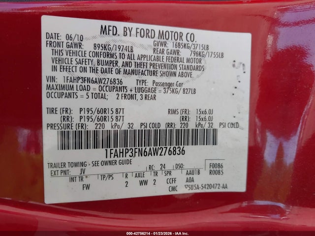 2010 FORD FOCUS 1FAHP3FN6AW276836 Photo 8