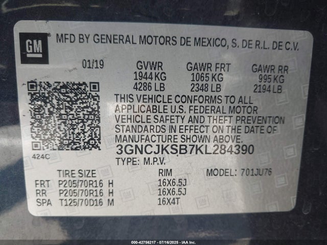 Chevrolet luv - mfi, variable valve timing, e85 max, alum 2019 3GNCJKSB7KL284390 Image 9
