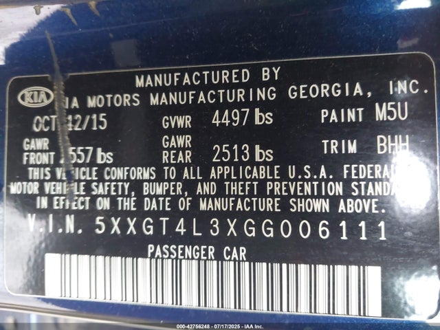 5XXGT4L3XGG006111 KIA t-gdi theta ii