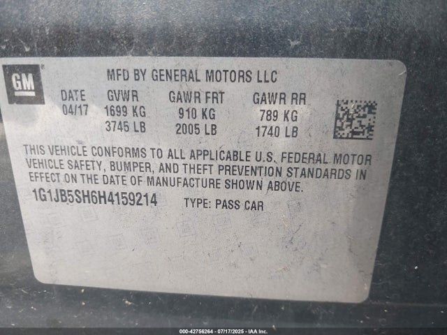 1G1JB5SH6H4159214 Chevrolet luw - mfi, e85 max