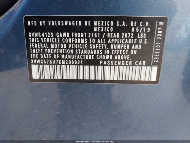 3VWC57BU7KM209921 Volkswagen 1.4 tsi