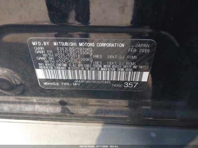 2019 MITSUBISHI OUTLANDER SPORT JA4AP3AU7KU025485 Photo 8