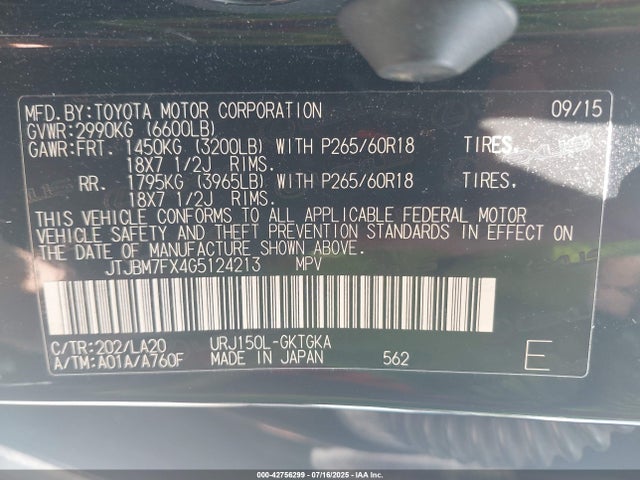 JTJBM7FX4G5124213 Lexus 1ur-fe
