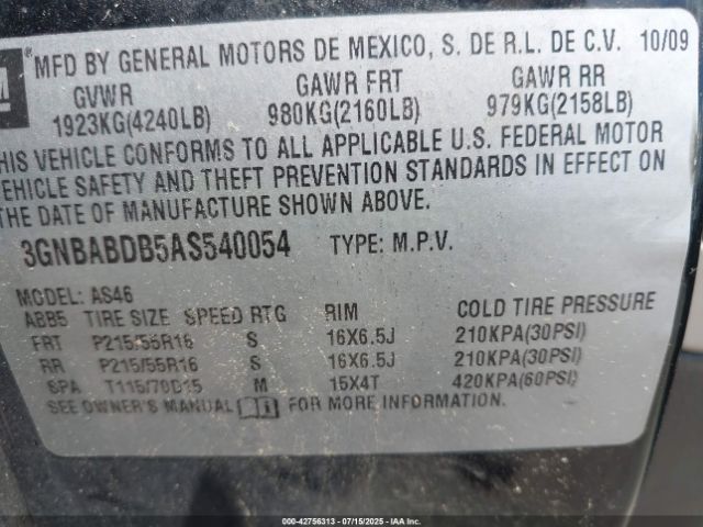 2010 CHEVROLET HHR 3GNBABDB5AS540054 Photo 8