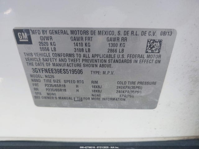 2014 CADILLAC SRX 3GYFNEE39ES519506 Photo 8