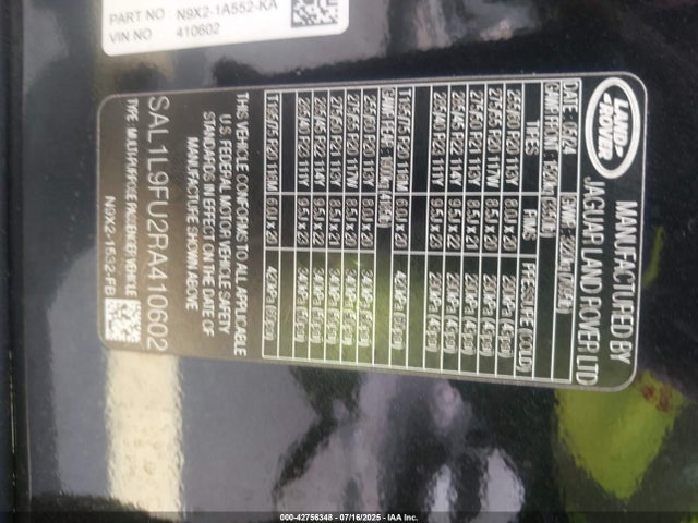 SAL1L9FU2RA410602 Land Rover aj20p6