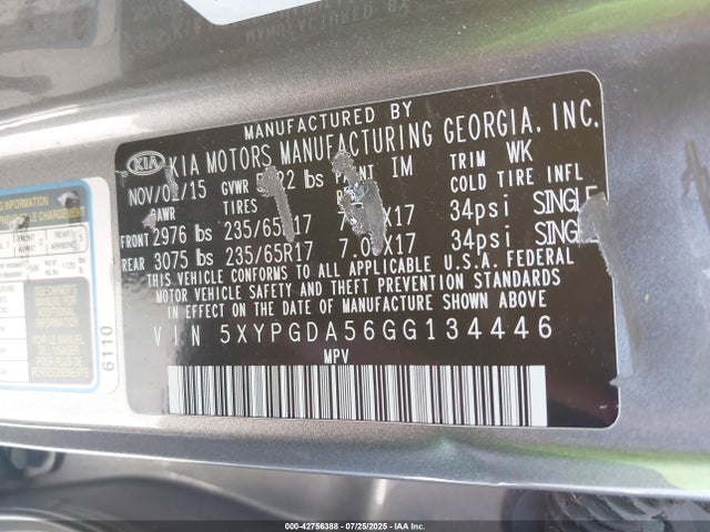5XYPGDA56GG134446 KIA dohc gdi lambda ii
